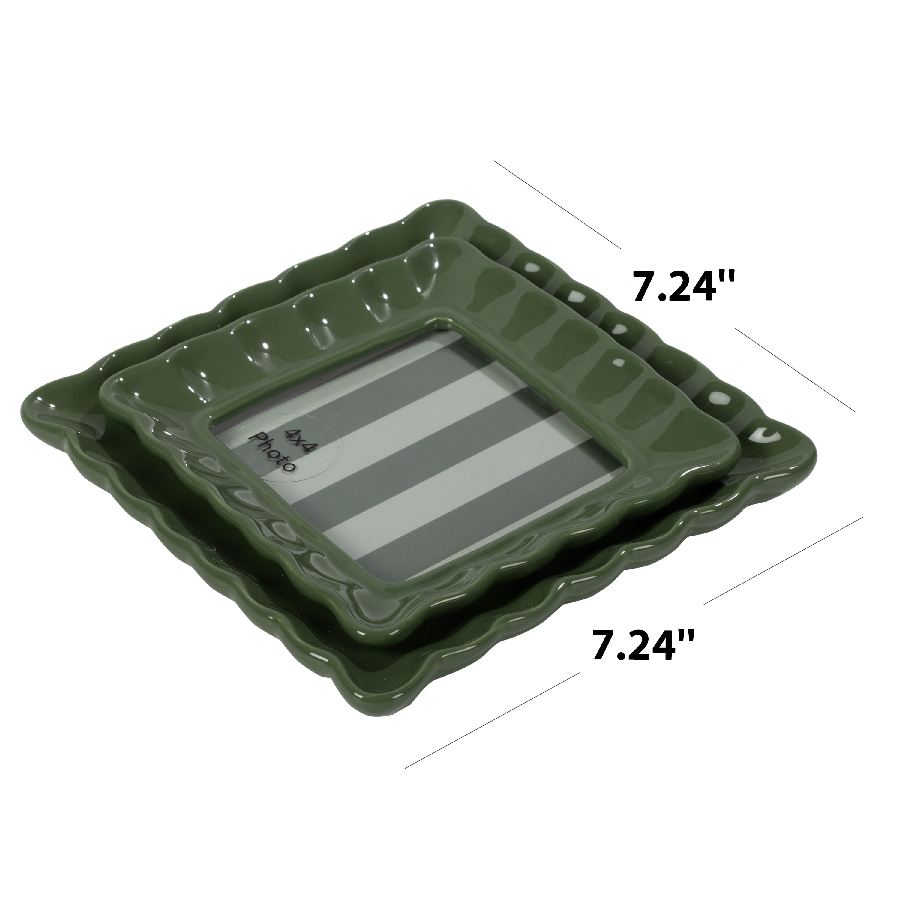 Sterling & Noble Home – 4x4 Picture Frame – Double Ruffle Green Ceramic Tabletop Photo Frame
