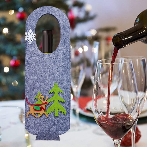 Christmas Red Wine Bag Christmas Party Red Wine Set Desktop Ornaments Decorative Door Handle Ornaments Felts Gift Bag