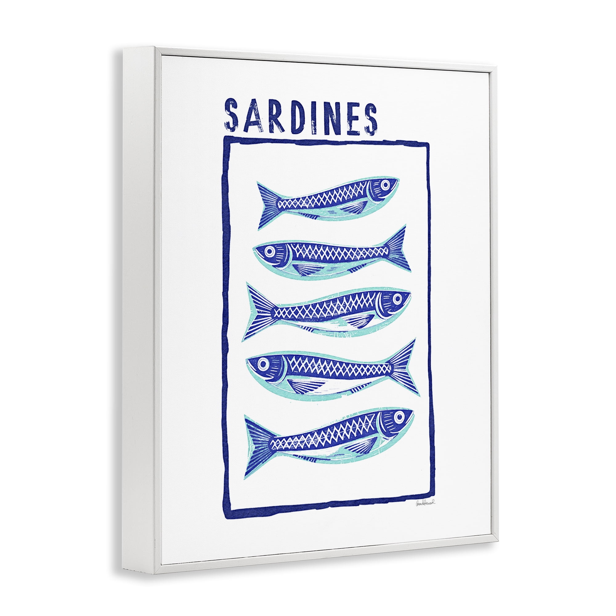 Stupell Industries Blocked Sardines Pattern White Framed Giclee Art, design by Amanda Greenwood