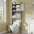 thumbnail image 2 of HomGarden Over The Toilet Organizer, Freestanding Wooden Bathroom Space Saver Storage with Adjustable Shelves and Glass Door for Living Room Restroom Laundry, Gray, 2 of 9