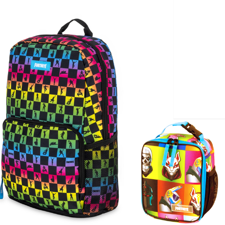 Fortnite Amplify Rainbow Checkered Backpack with Adjustable Straps 