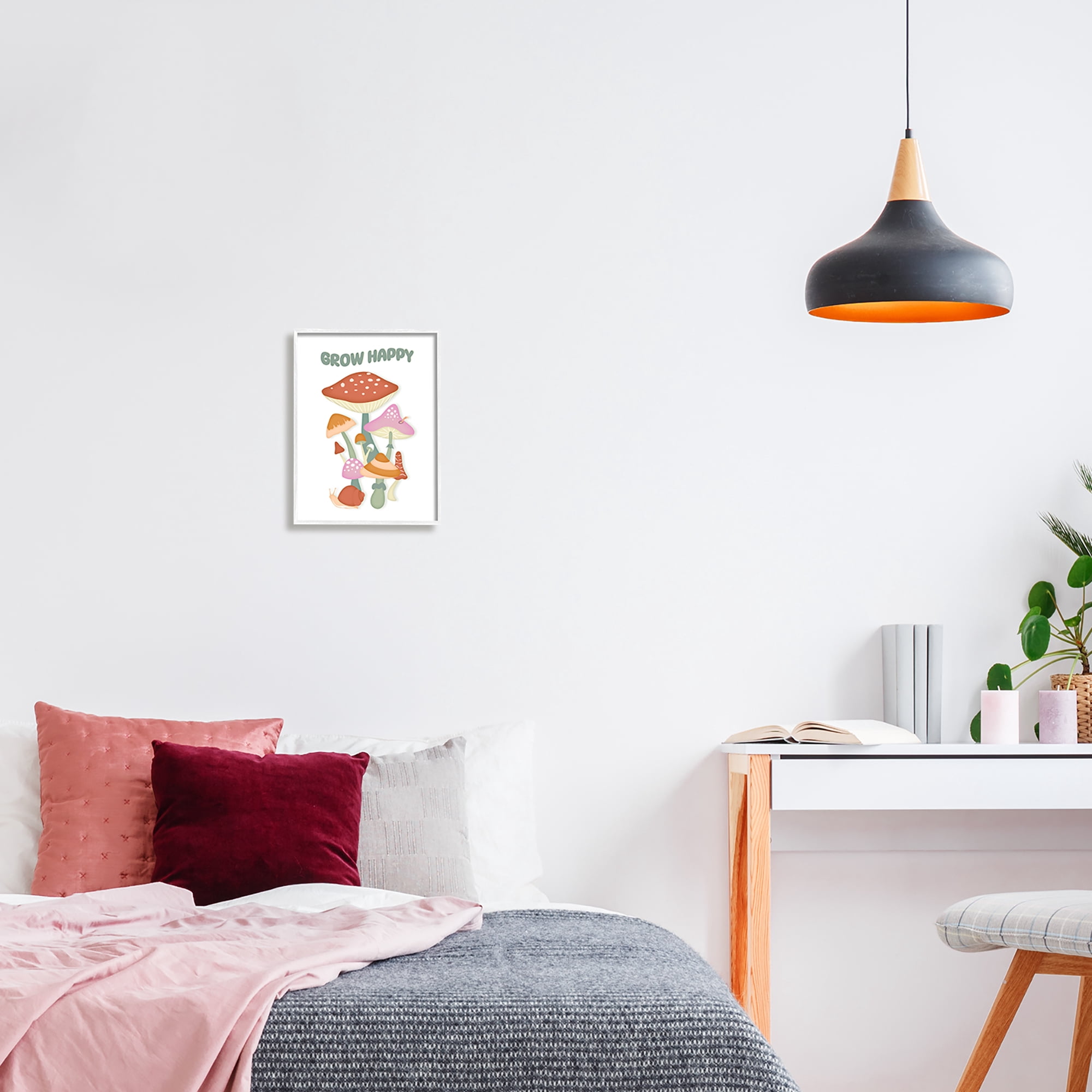 Stupell Industries Grow Happy Retro Mushrooms Botanical & Floral Painting White Framed Art Print Wall Art, 11 x 14