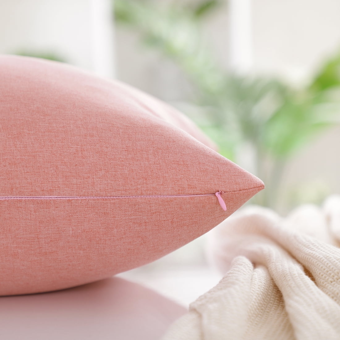 Unique Bargains 2-Pack Solid Waterproof Decorative Throw Pillow Covers Pink 18" x 18"