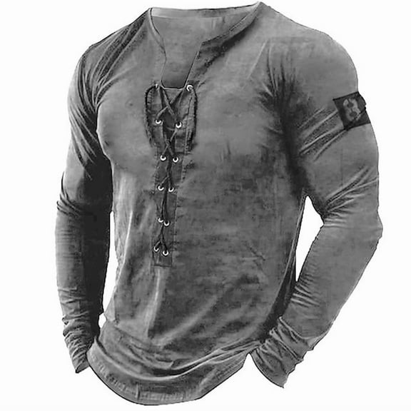 Mens Henley Shirts Vintage Distressed Tops Button Up Blouse Long Sleeve Casual Tee Shirts Gym Shirts Gray L