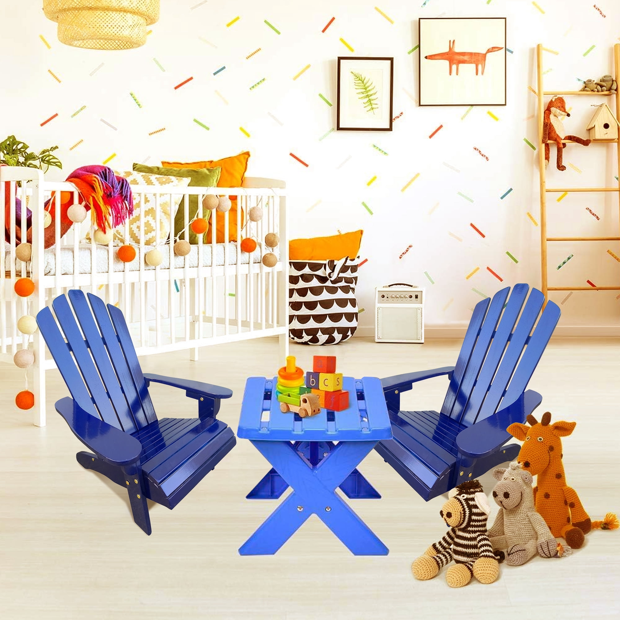 JONPONY Children Outsunny Wooden Adirondack Chair, Ergonomic Design Patio Lawn Chair for Outside Deck Garden Backyard Balcony,Blue