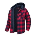 thumbnail image 1 of MAWCLOS Men's Flannel Hooded Coat Winter Plaid Jackets Black Red XL, 1 of 7