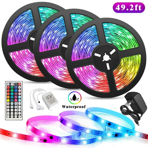 AlexTong 50FT Led Light Strip RGB Light for Bedroom Color Changing with Remote Control waterproof Led for Home Lighting Kitchen,Bedroom DIY