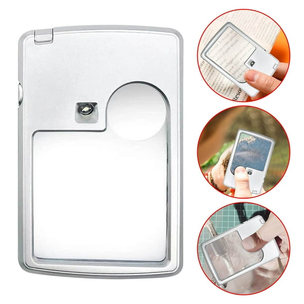 Lupa LED portátil - Lentes 3X y 6X con luz, tamaño de tarjeta de crédito para leer, monedas, joyería - incluye estuche y pilas