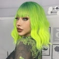 thumbnail image 3 of BERON Green Ombre Wigs Short Curly Bob Wig with Bangs Wavy Hair Wigs 14 Inches Women's Synthetic Wigs Daily Party Use, 3 of 5