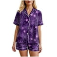 thumbnail image 4 of YDFCWXW Halloween Pajamas for Women Cute Fall Sets Spooky Pumpkin Shirt and Soft Silk Shorts 2 Piece Loungewear Sets 2025 Purple, L, 4 of 7