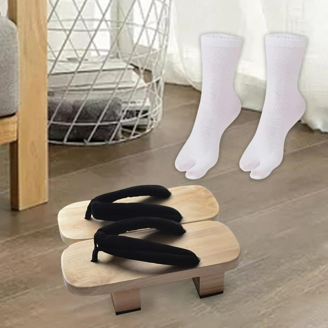Zuecos japoneses de madera, zapatos japoneses antideslizantes estilo japonés, comodidad con calcetines Tabi, sandalias portátiles, zapatillas para la Blanco Yinane Zapatillas tipo zueco