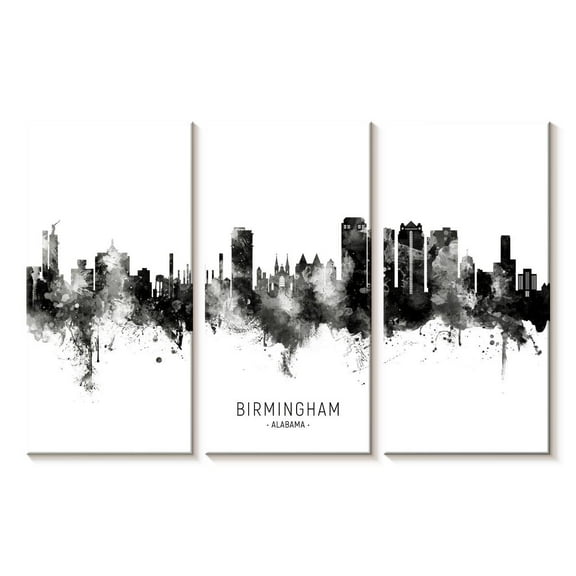 Elephant Stock Birmingham Alabama Skyline I Wall Art - Horizontal Multi Panel Canvas - Living Room Wall Decor - Places Multi Panel - Black And Gray Decor By Michael Tompsett - 23" x 14"