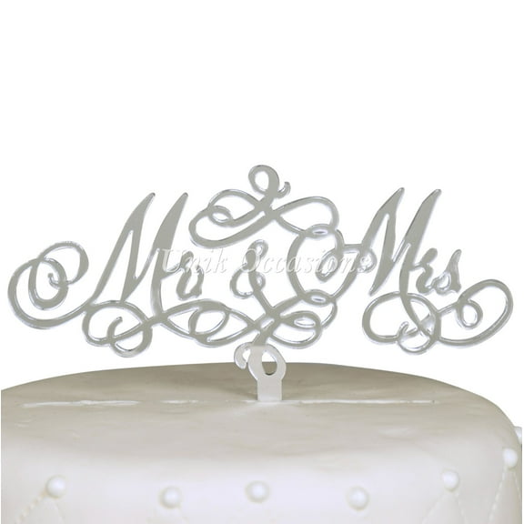 17 Main Mr & Mrs Acrylic Cake Topper - Silver Mirror