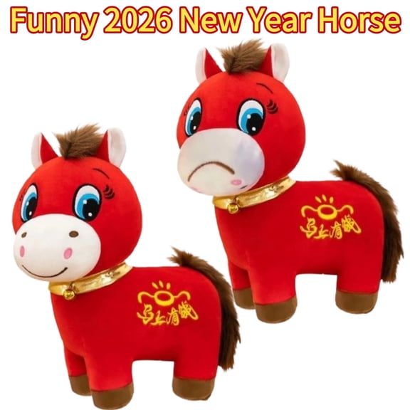 Year of The Horse Plush Smiling/Crying Horse 9.8 in Chinese New Year Horse Plushies, New Year Home Decor Cuddly Stuffed Animals, 2026 Zodiac Gifts for Livingroom Tabletop Doll - Cry 9.8in