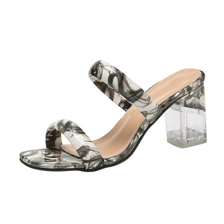 

Puawkoer Fashion Spring And Summer Women Sandals Peep Toe Colorful Print High Heel Shoes