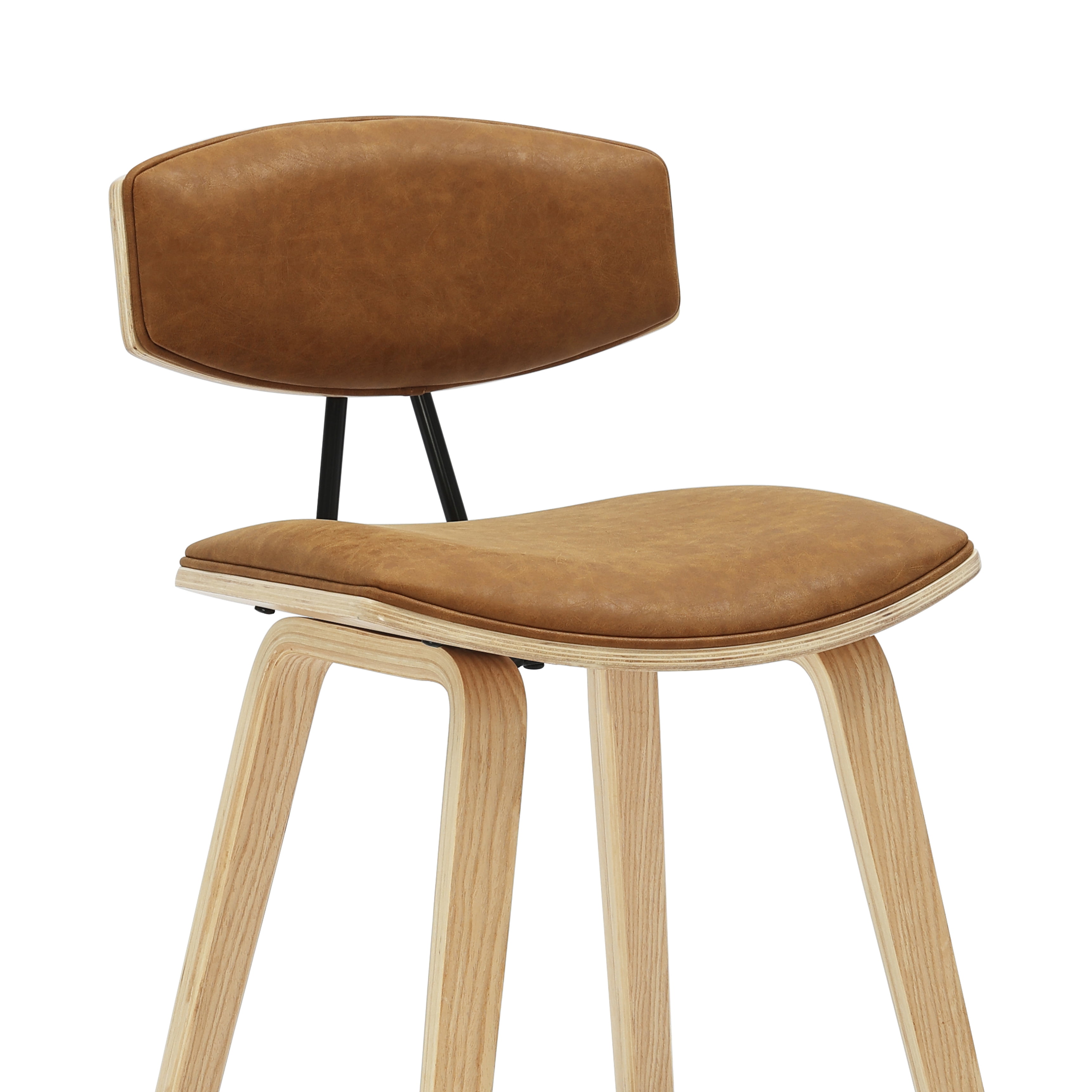 Fox 36 in. H Counter Height Camel Curved Back Wood Bar Stool with Faux Leather Seat Set of 3