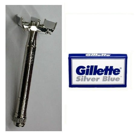 Double Edge Safety Razor + Gillette Silver Blues Double Edge Blades, 5 ct. (Pack of 1) + Makeup (Best Safety Razor Brands)