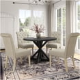 thumbnail image 3 of Banff 5-Piece Round Dining Set with Cross-Buck Table & 4 Tufted Chairs, Tan & Black Finish, 3 of 10