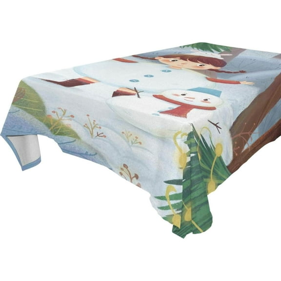 SKYSONIC 60"x60" Square Tablecloth with Little Girl Snowman in Winter Prints, Anti-Wrinkle and Smooth Table Cloth for Kitchen/Home/Dinning Wedding Decoration
