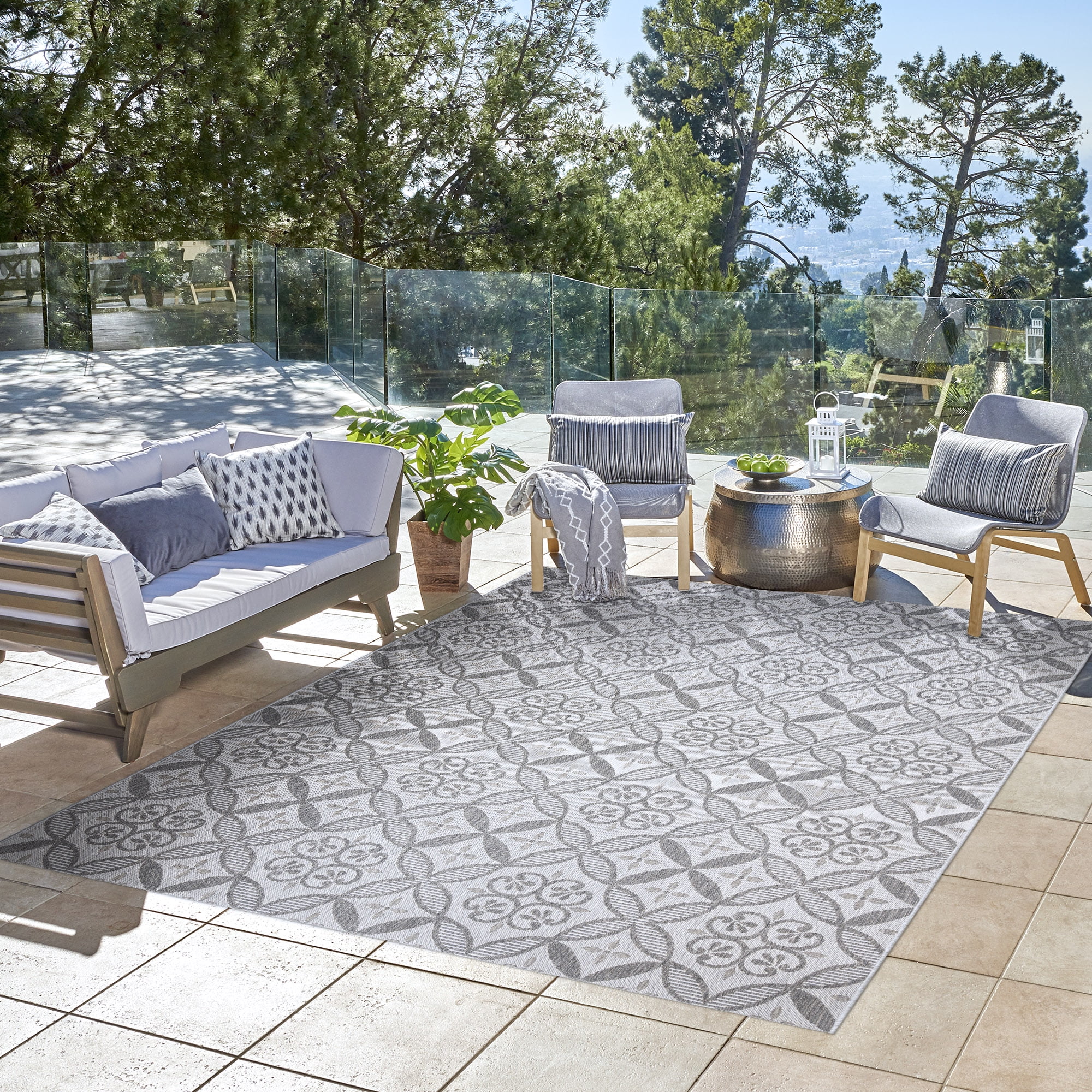 Gertmenian Paseo Niala Transitional Floral Ash/Steel Indoor Area Rug, 6x9