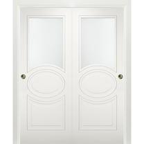 Sliding Closet Opaque Glass Bypass Doors 60 x 80 inches / Mela 7012 Matte White / Rails Hardware Set / Wood Solid Bedroom Wardrobe Doors