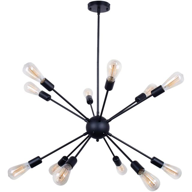 Chandelier Black Ceiling Lighting Metal Retro Industrial Vintage Pendant Lighting with 8 Lights use E26 Light Bulb for Indoor Kitchen Island Dining Room Living Room Hallway（8/10 lights-Black）