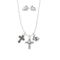 thumbnail image 3 of Silvertone Scroll Cross with Clear Crystal Silver Tone Cross and Bunny Necklace and Earrings Set, 3 of 5