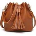 thumbnail image 1 of LHSHIDU Womens Mini Bucket Bag Leather Drawstring Handbag Tassel Shoulder Purse Retro Crossbody Wallet with Adjustable Straps, 1 of 7