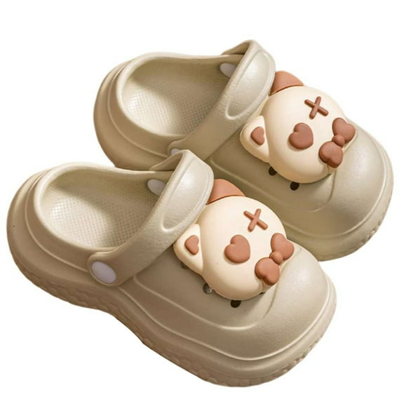Tfken Summer Toddler Kids Lightweight Classic Clogs Cartoon Decoration Swivel Ankle Strap Resistant Sandals Breathable Footwear Teen Cute Eva Water Shoes Size 2.5-3.5 Years Beige