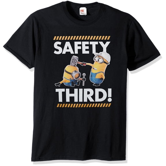 Funny Cartoon Graphic T-Shirt Featuring Minions Safety Message for Fun and Humor