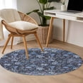 thumbnail image 5 of Navy Blue Floral Round Area Rugs Collection 4', Ethnic Tribe Abstract Art Flowers Non Slip Indoor Circular Throw Runner Rug Floor Mat Carpet for Living Room Dining Table Bedroom Nursery, 5 of 9