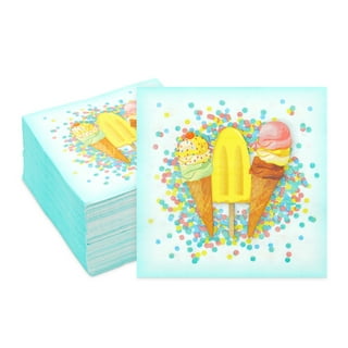 DYLIVeS Ice Cream Party Napkins, Ice Cream Cocktail Party Napkins,  Disposable Paper Napkins for Baby Shower, Dinner, Luncheon, Ice Cream Shape