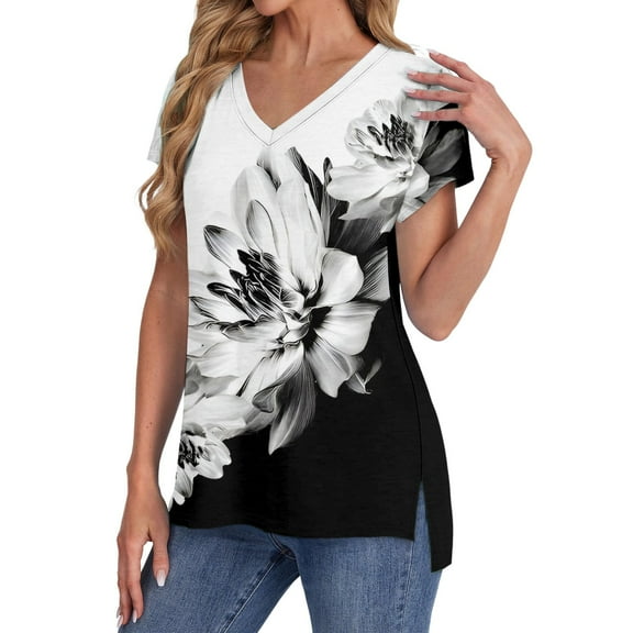 Luowei Women's Loose Fit V-Neck Short Sleeve Blouse - Summer Casual Top for Everyday Wear, White, L