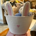 thumbnail image 7 of CHENGDAO 2Pack Cotton Rope Storage Baskets with Removable Bunny Ears, Foldable Organizer, Gray&Pink, 7 of 7