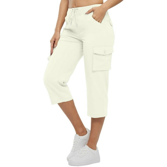 XuJwPNcy Women's Cargo Capris Casual Drawstring Lightweight Workout Pants Athletic Travel Hiking Summer Pants