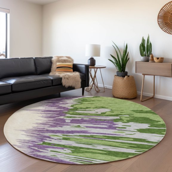 Addison Rugs Mayfield Premium Machine Washable Transitional Abstract Green Round Rug, 8' x 8'