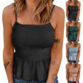 thumbnail image 4 of Camiseta sin mangas fruncida para mujer, chaleco con tirantes finos de verano de Color puro con dobladillo con volantes y corte delgado, 4 of 6