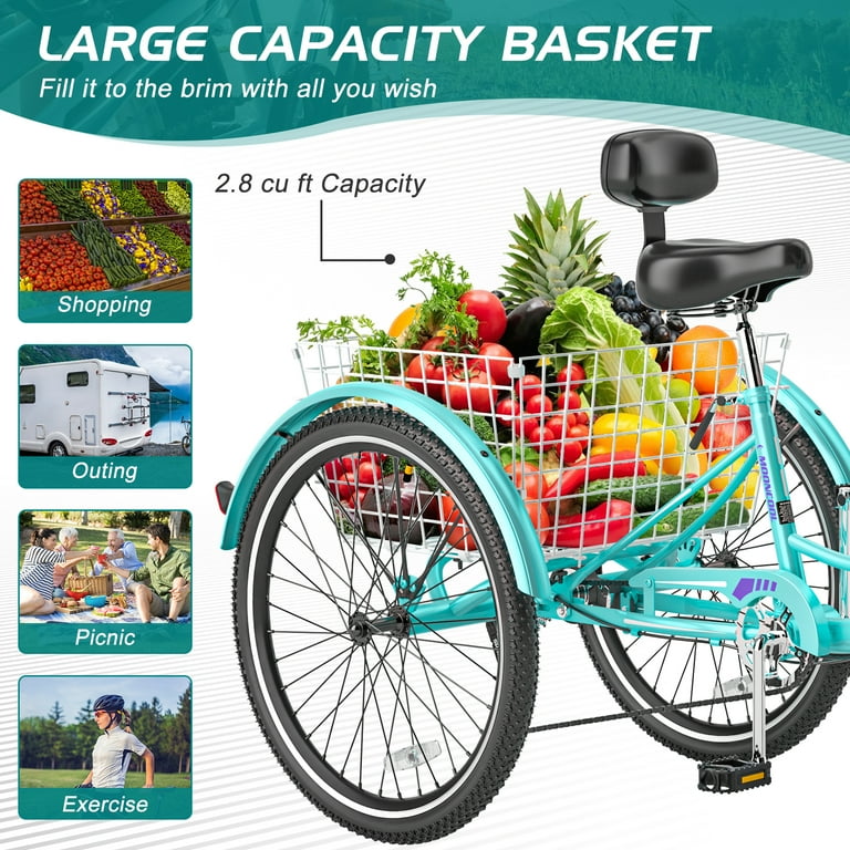 Mooncool 7-Speed Adult Tricycle, 20/24/26 inch Bikes with Basket