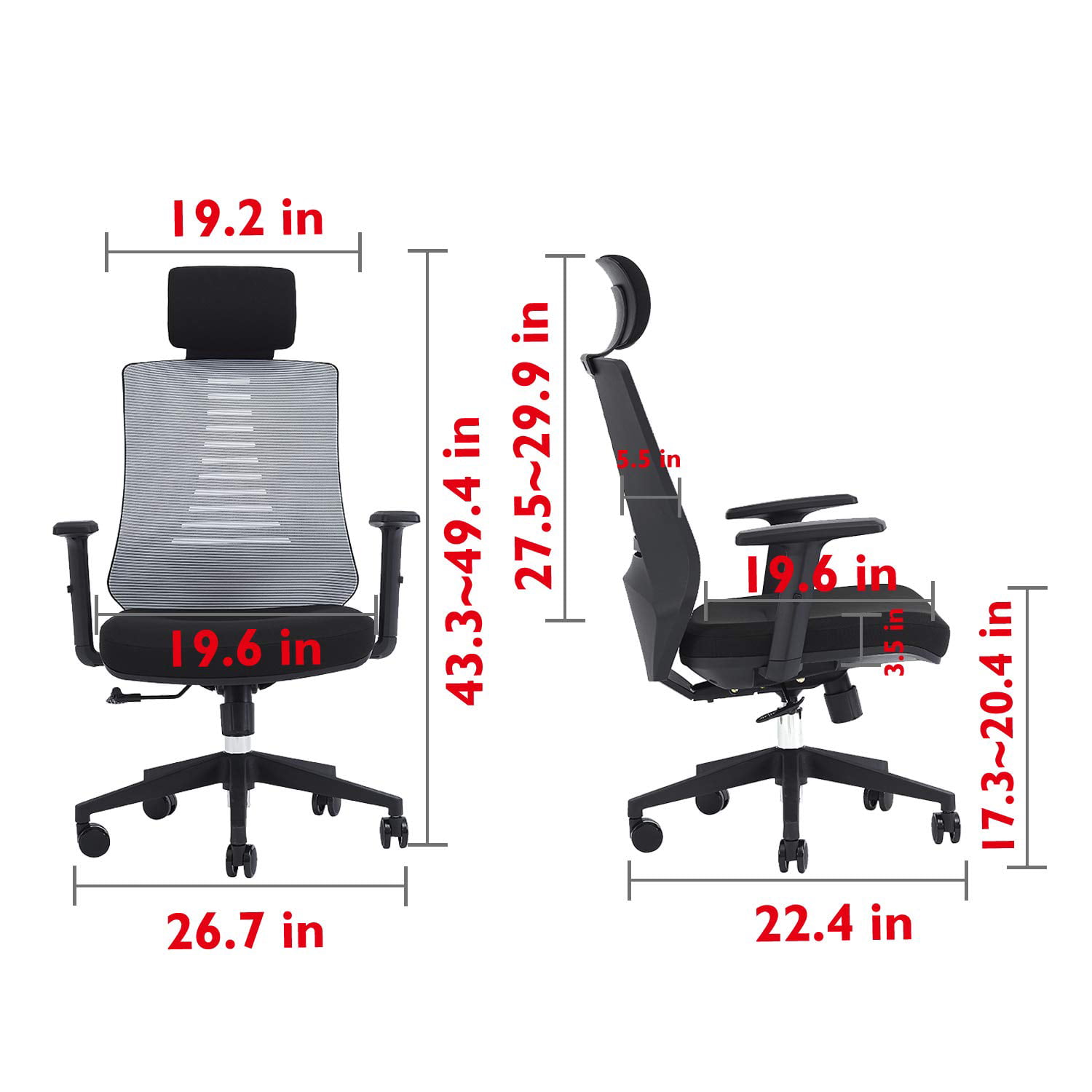 KLASIKA Ergonomic Office Chair with Height Adjustable Back and Lumbar Support 