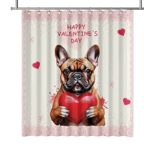 Happy Valentine's Day French Bulldog Brings Love Heart Shower Curtain Dog Lover Gifts Waterproof Bathroom Bathtub Curtain - 02028