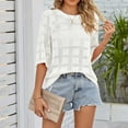 thumbnail image 5 of Mittory Women's Casual Short Sleeve Loose Tunic Tops Lightweight Crochet Knit Summer Sweaters Blouses, 5 of 5
