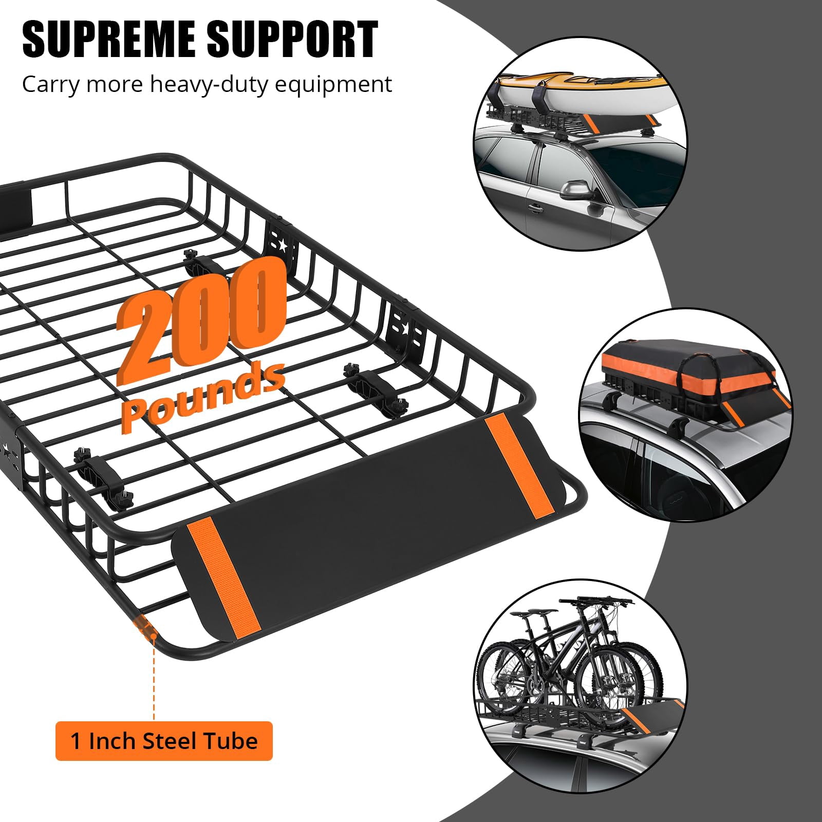 M optimized 64"x 39" x 6" Roof Rack, Rooftop Cargo Carrier Basket with 21 Cubic Feet Waterproof Bag, 200 Lbs Capacity, Rack Extension, Black