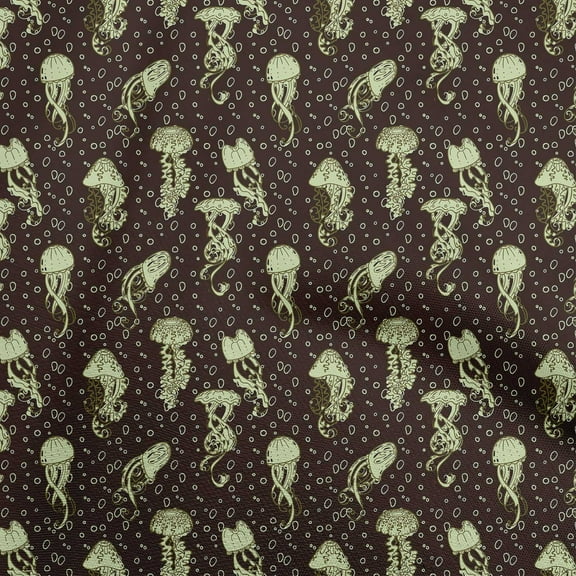 oneOone Polyester Spandex Black Fabric Ocean Jelly Fish Fabric For Sewing Printed Craft Fabric By The Yard 56 Inch Wide