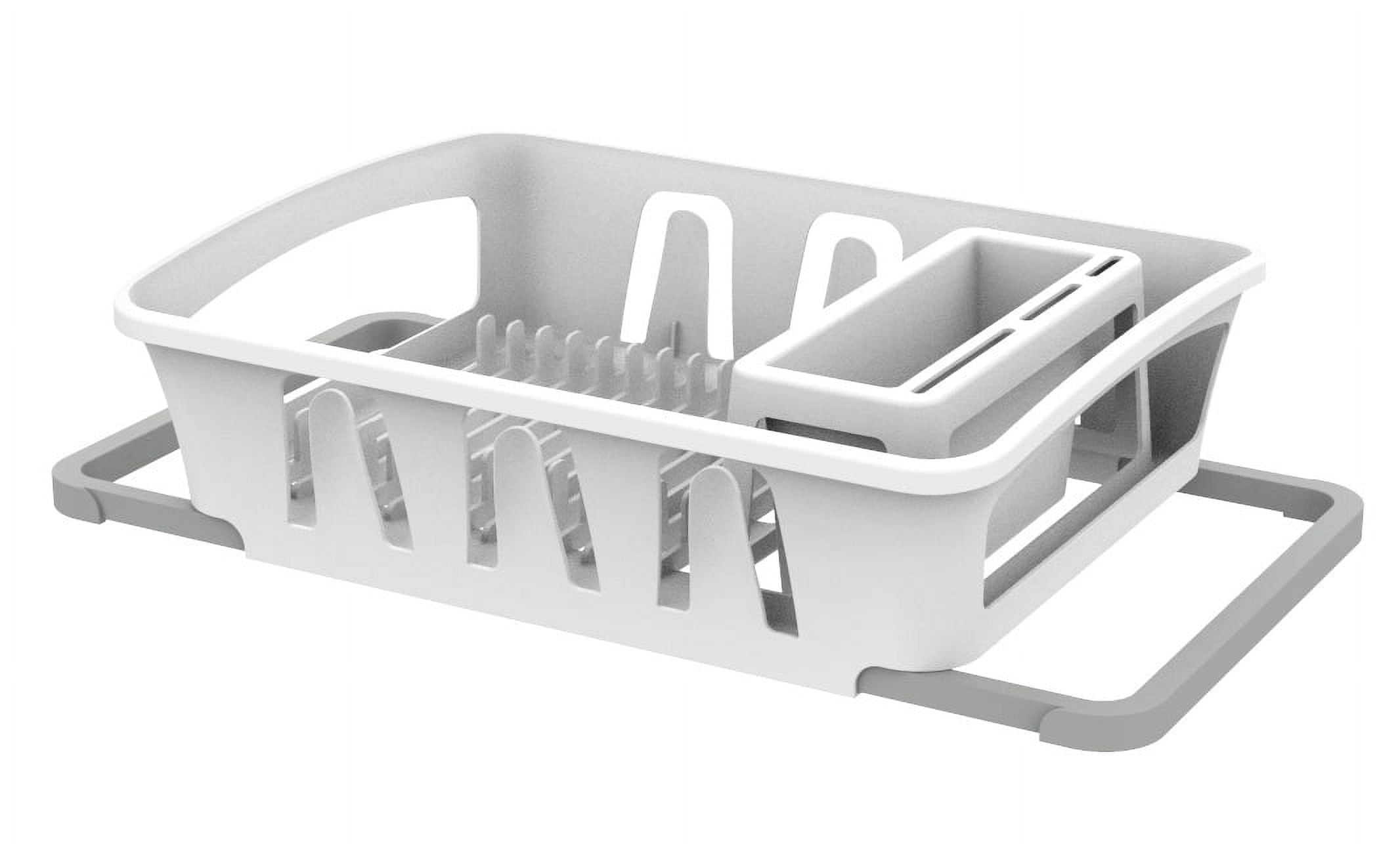 (2 pack) Mainstays Expandable Kitchen Dish Drying Rack with Utensil Holder, Countertop Dish Drainer Rack for Plates, Cups and Kitchen Sink Organization, White