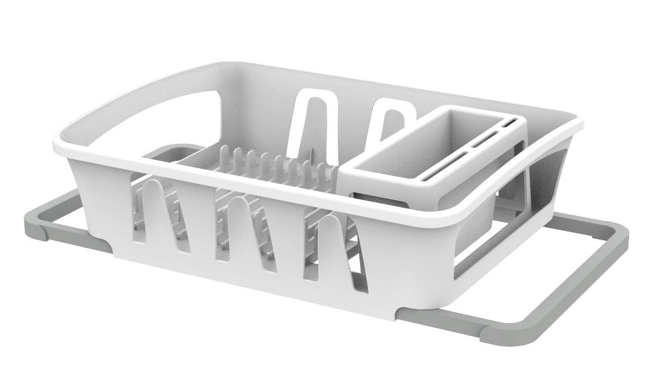 Mainstays Expandable Kitchen Dish Drying Rack with Utensil Holder, Countertop Dish Drainer Rack for Plates, Cups and Kitchen Sink Organization, White