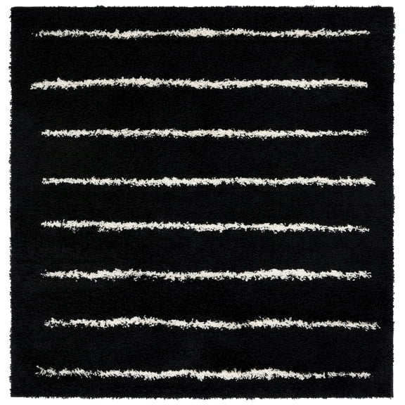SAFAVIEH Venus Anuki Striped Shag Area Rug, 6'7" x 6'7" Square, Black/Ivory