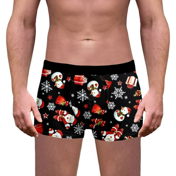 PMUYBHF Mens Trunks Underwear Men's Christmas Print Breathable Underwear Mens Bikini Briefs with Fly Winter Underwear Thermal Men Wool
