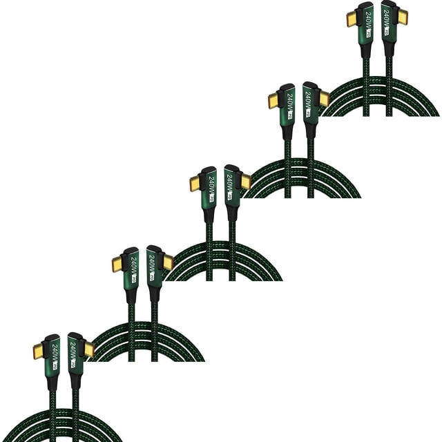 Cable de transferencia 480 Mbps VentDepot GoldDuo 2LL 5Pzas 2m Rápida 240 W 5-A Tipo C 90° Verde