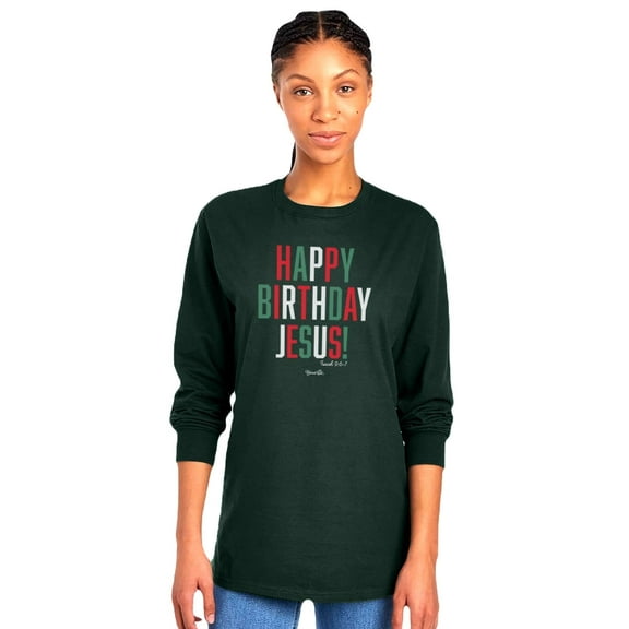 Blessed Girl Womens Long Sleeve T-Shirt Happy Birthday Jesus, Forest Green, XL