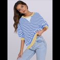 thumbnail image 4 of Sudaderas A Rayas para Mujer, Camisetas de Larga con Cuello Redondo de Gran Tamaño, Jersey Y2K, Ropa de Moda de Otoño Azul XL, 4 of 8